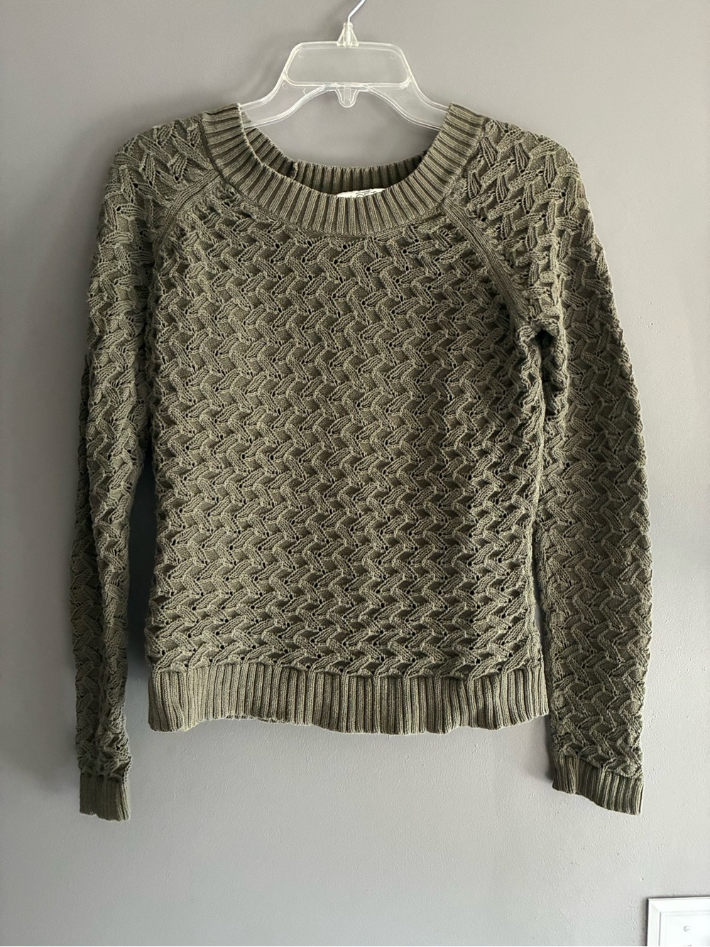 Cotton Open Weave Olive Green Textured Knit Sweater